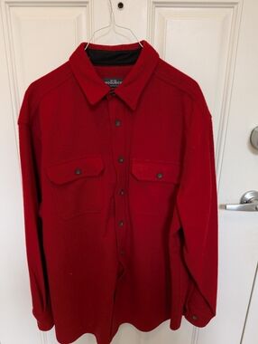 VTG Woolrich Red Wool Blend Shirt Jacket Shacket Mens XL Heavyweight CPO